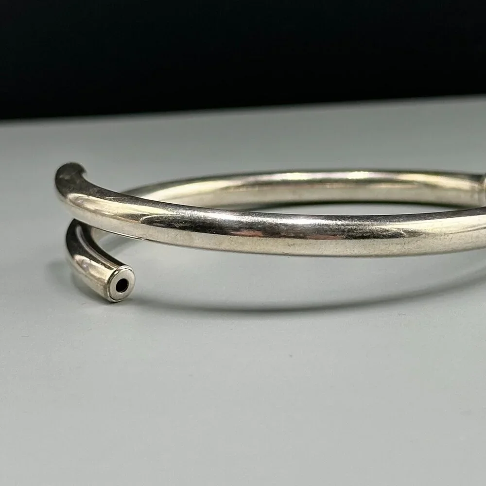 Sterling Silver Torque Bracelet Bypass Hinged Open Cuff Modernist 7.75